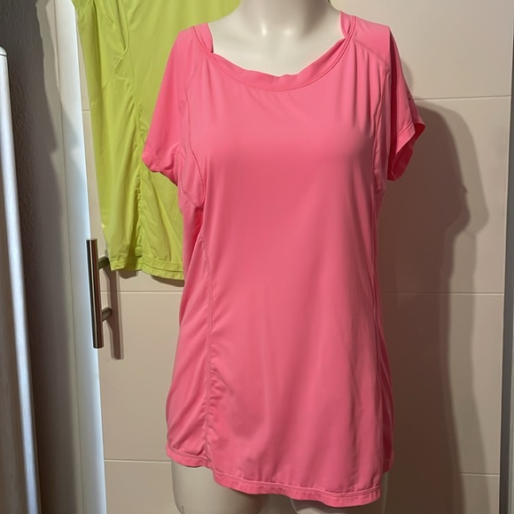 Set of TWO Zella Women’s lightweight mesh short sleeve tops. Pink, Neon Yellow L - Picture 2 of 13